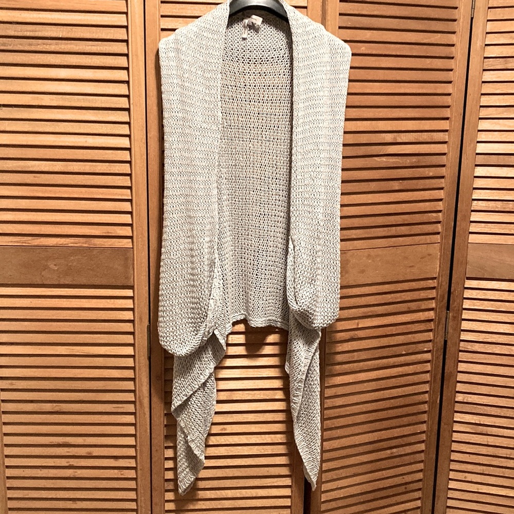 BCBG Generation Grey Asymmetrical Knit Shawl Collar Cardigan